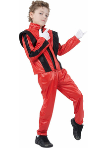 80s Pop Star Costume for Boys – Red & Black Jacket with Pants