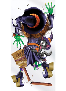 Crashing Witch Door Cover. Walls, Doors, Windows Decoration.