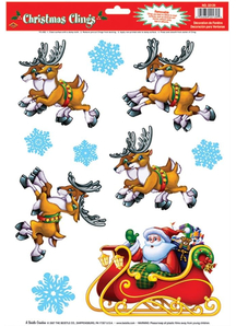 Santa Sleigh Clings. Christmas Decorations.