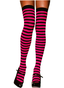 Stockings Thi Hi Striped Bk/Np