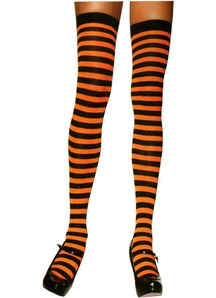 Stockings Thi Hi Striped Bk/Or