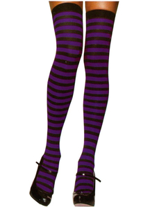 Stockings Thi Hi Striped Bk/Pr