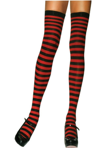 Stockings Thi Hi Striped Bk/Rd