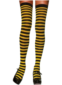 Stockings Thi Hi Striped Bk/Yw