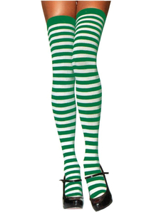 Stockings Thi Hi Striped Wt/Gr