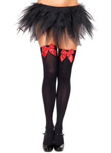 Stockings Thi Hi W/Bow Bk/Rd