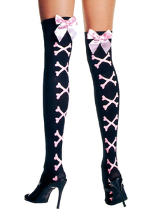 Thigh Hi Cross Bones Pink Bow