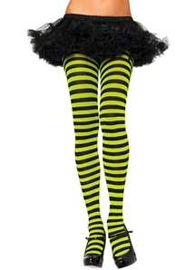 Tights Striped Blk Neon Green