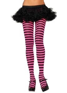 Tights Striped Blk Neon Pink