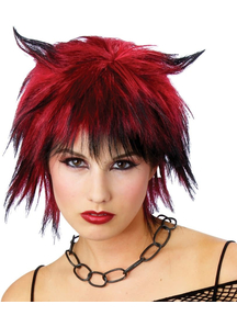 Devilish Shag Wig Black/Red For Halloween