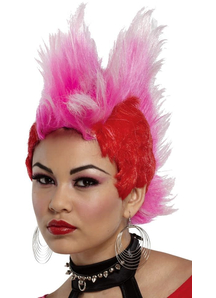 Double Mohawk Wig Red Hot Pink For Adults