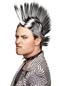 Mohawk Wig Black White For Adults
