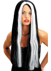 24 Inch Black With White Streak Peruke