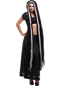 Black 60 Inch White Stripe Wig For Adults