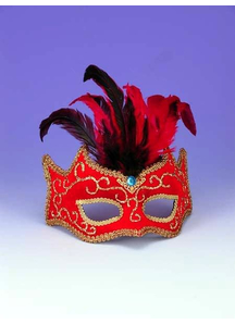 Half Style Mask Rd W Gold Trim For Adults