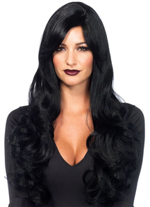 Long Wavy Black Peruke