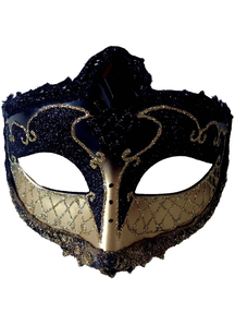 Mardi Gras Eye Mask Black Gold For Masquerade