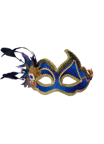 Masquerade Ven Mask Blue W Feathers