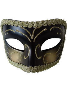 Medieval Opera Mask Gold Black For Masquerade