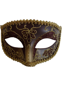 Opera Eye Mask Burgundy Gold For Masquerade