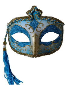 Tasseled Mardi Gras Mask Bluefor Masquerade