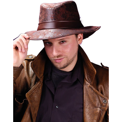 Fedora Brown Leather-Look For Adults
