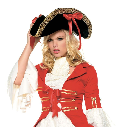 Hat Pirate Blk W Red Ribbons For All