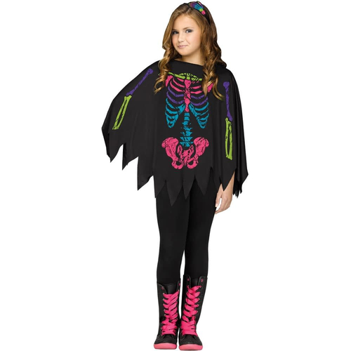 Skeleton Black And White Poncho For Children - 20121
