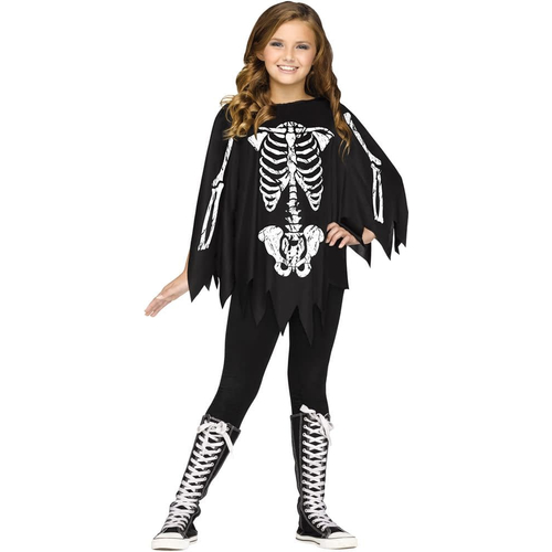 Skeleton Black And White Poncho For Children - 20122