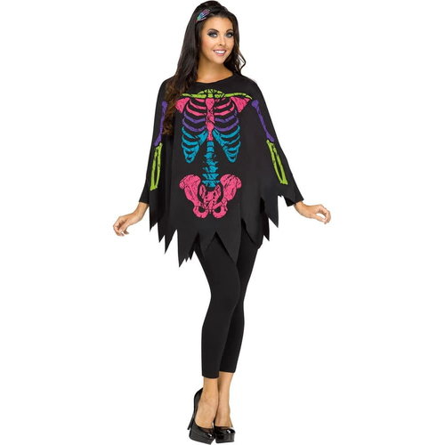 Skeleton Colored Poncho For Adults
