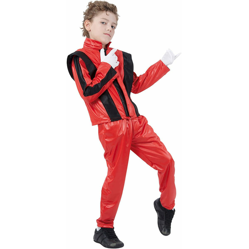 80s Pop Star Costume for Boys – Red & Black Jacket with Pants