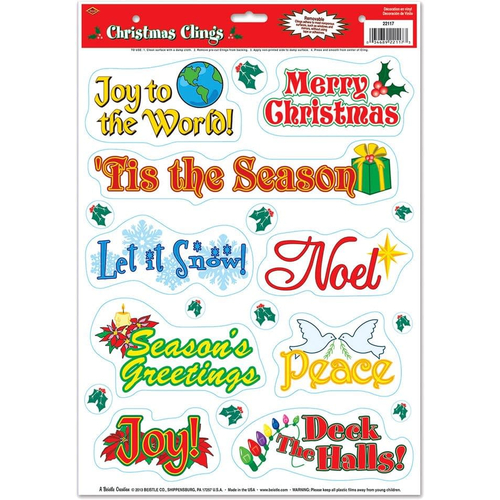 Christmas Clings. Holiday Decorations.
