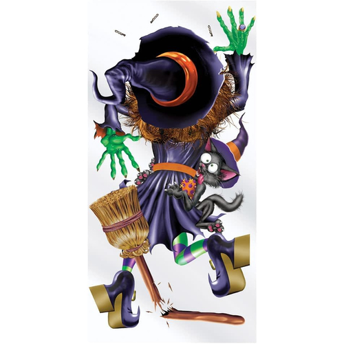 Crashing Witch Door Cover. Walls, Doors, Windows Decoration.