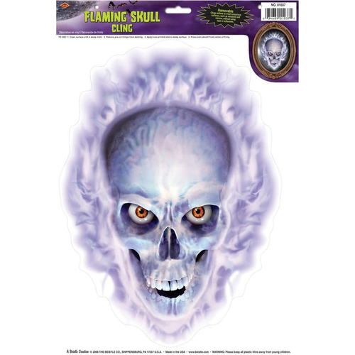 Flaming Skull Cling. Walls, Doors, Windows Decoration.