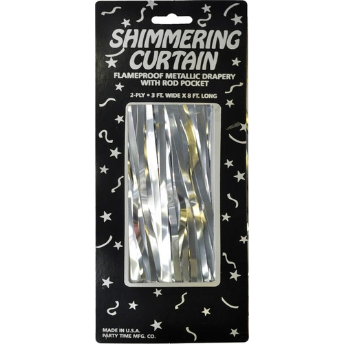 Silver Shimmering Curtains. Walls, Doors, Windows Decorations.