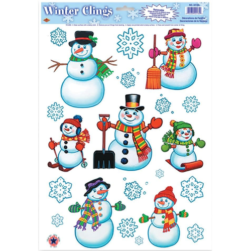 Snowmen Clings. Holiday Decorations.