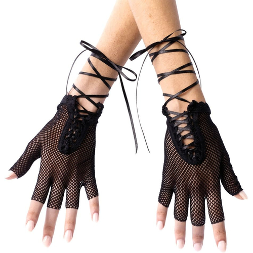 Gloves Fishnet Fingerless Blk