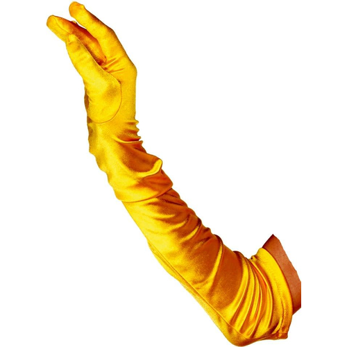 Gloves Satin Long Yellow Adult