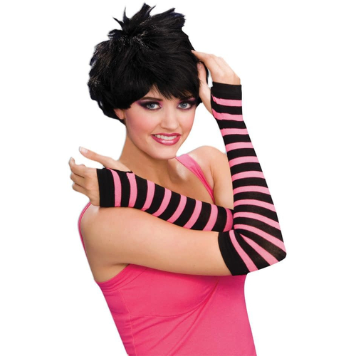 Gloves Striped Black And Pink