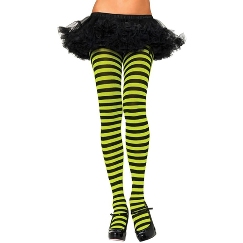 Tights Striped Blk Neon Green
