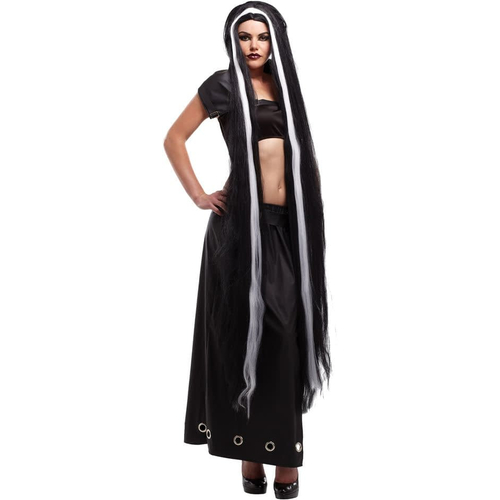 Black 60 Inch White Stripe Wig For Adults