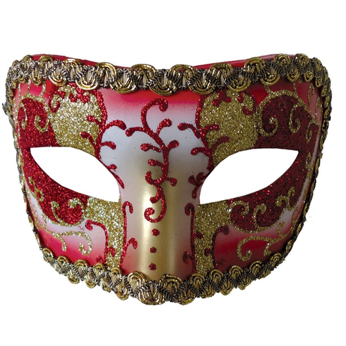 Medieval Opera Mask Red Gold For Masquerade